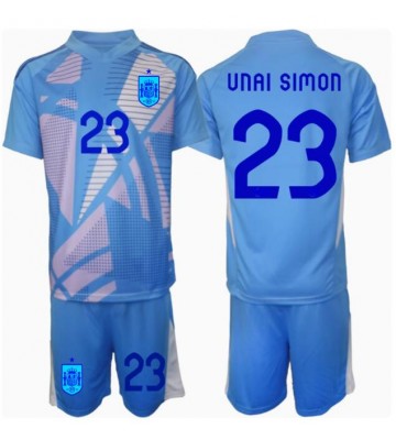 Spanien Unai Simon #23 Målvakt Hemmatröja Barn EM 2024 Kortärmad (+ Korta byxor)